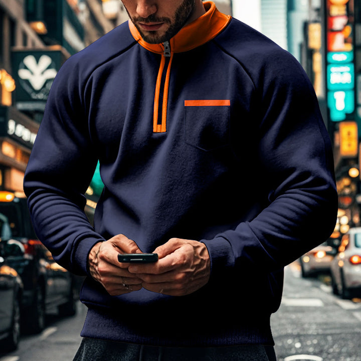 Herren trendiger Fleece-Pullover mit halbem Reißverschluss und praktischer Brusttasche Aliams