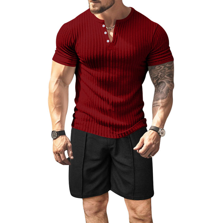 Herren strukturierter Kurzarm-Henley-T-Shirt Aliams