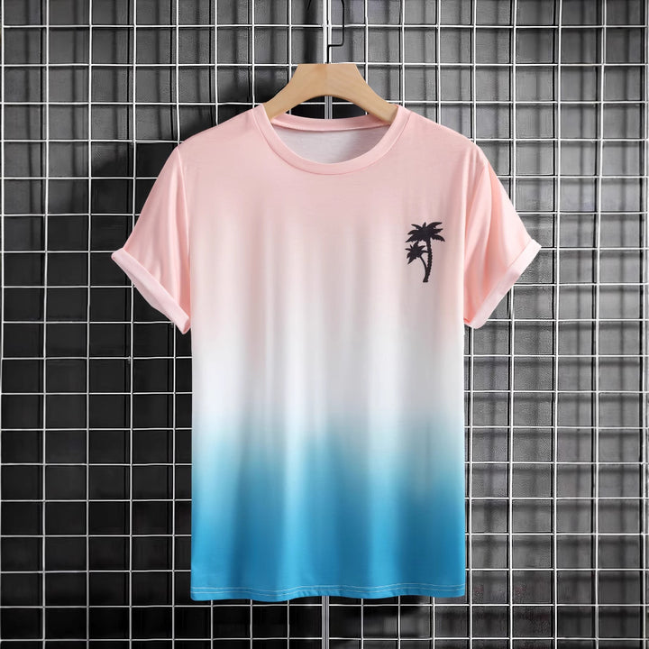 Herren T-Shirt mit modernem Farbverlauf und Palmenstickerei Aliams