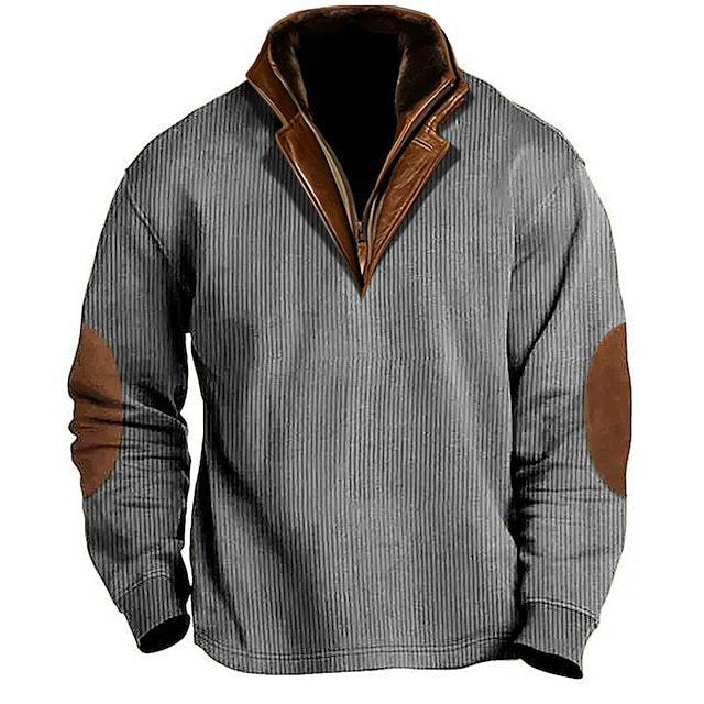 Herren Strickpullover mit Lederdetails und hohem Kragen Aliams