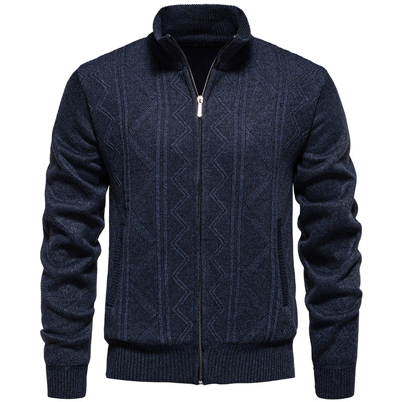 Herren Strickjacke mit Zopfmuster und hohem Stehkragen Aliams