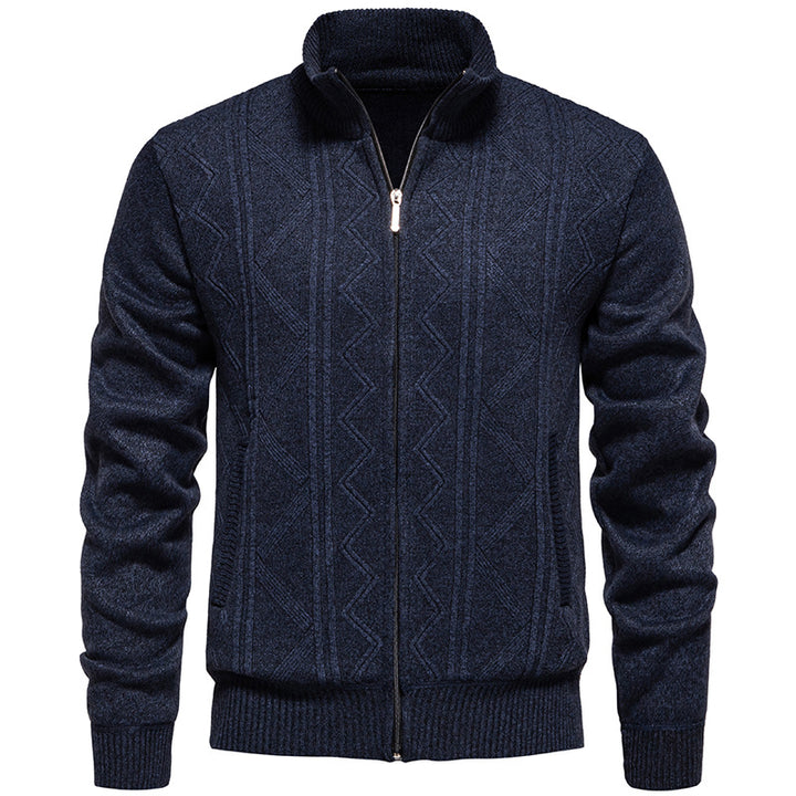 Herren Strickjacke mit Zopfmuster und hohem Stehkragen Aliams