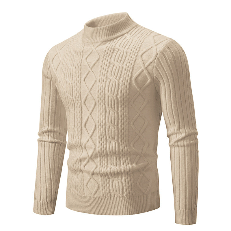 Herren Strickpullover mit hohem Kragen und Zopfmuster Aliams