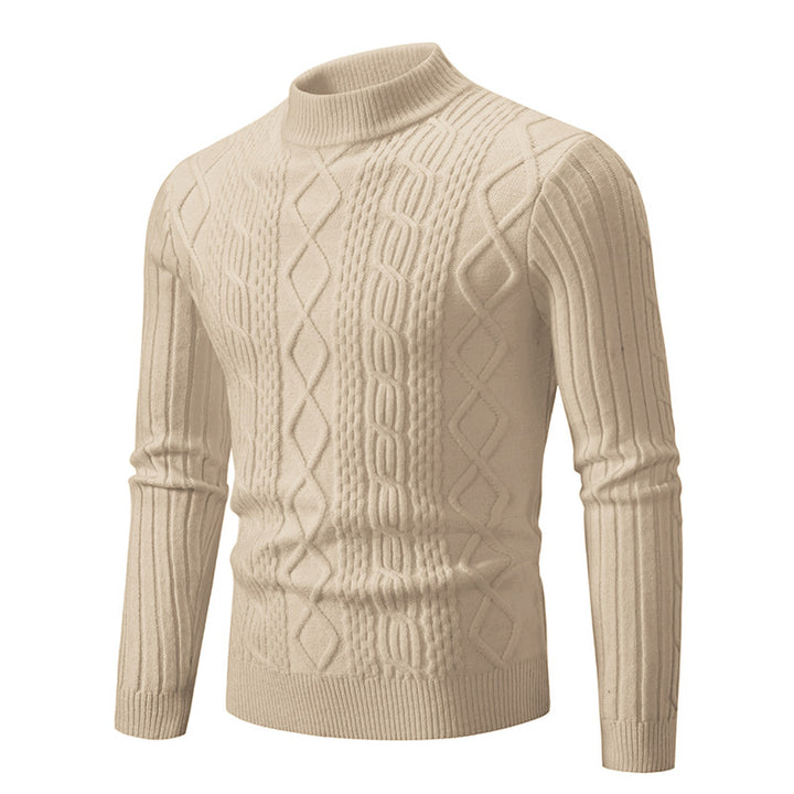 Herren Strickpullover mit hohem Kragen und Zopfmuster Aliams