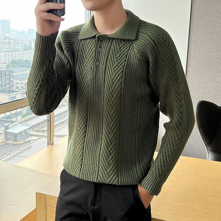 Herren Strickpullover mit klassischem Rautenmuster und Knopfleiste Aliams