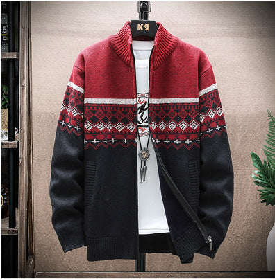 Herren Strickjacke mit nordischem Muster und modischem Reißverschluss Aliams