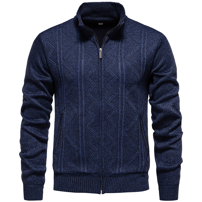 Herren Strickjacke mit Zopfmuster und hohem Stehkragen Aliams