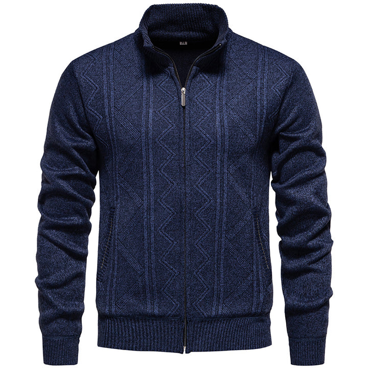 Herren Strickjacke mit Zopfmuster und hohem Stehkragen Aliams