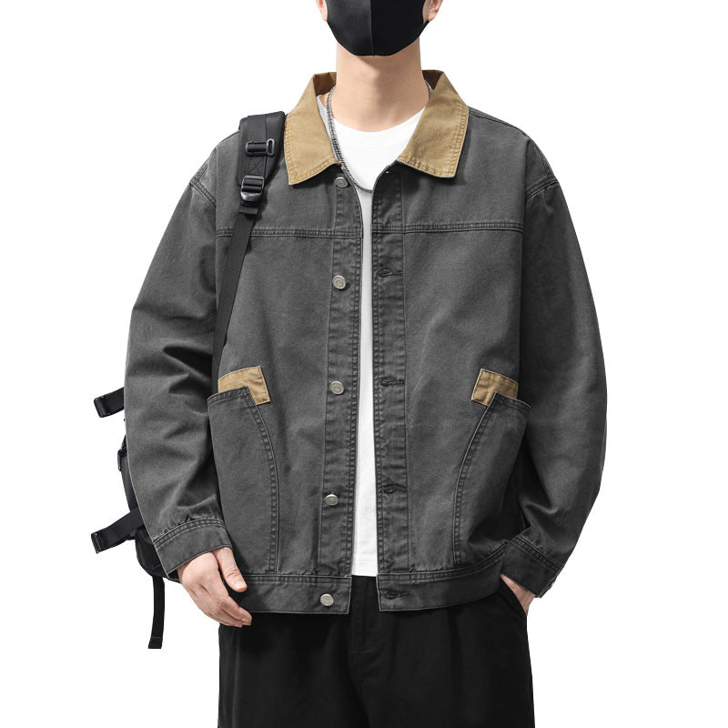 Herren Übergangsjacke aus robustem Denim mit Kontrastkragen und praktischen Taschen Aliams