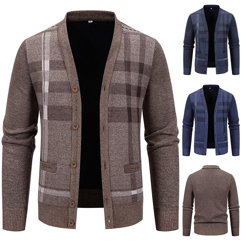 Herren Strickjacke mit modischem Karomuster und praktischen Knöpfen Aliams