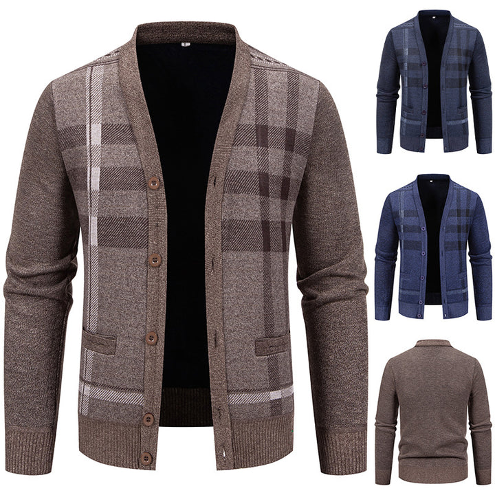 Herren Strickjacke mit modischem Karomuster und praktischen Knöpfen Aliams