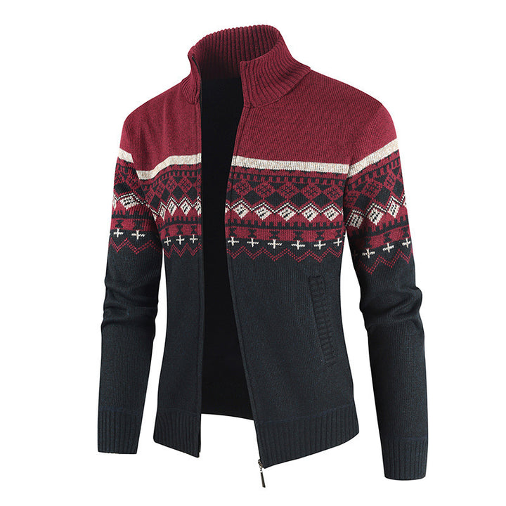 Herren Strickjacke mit Wintermuster und hohem Stehkragen Aliams