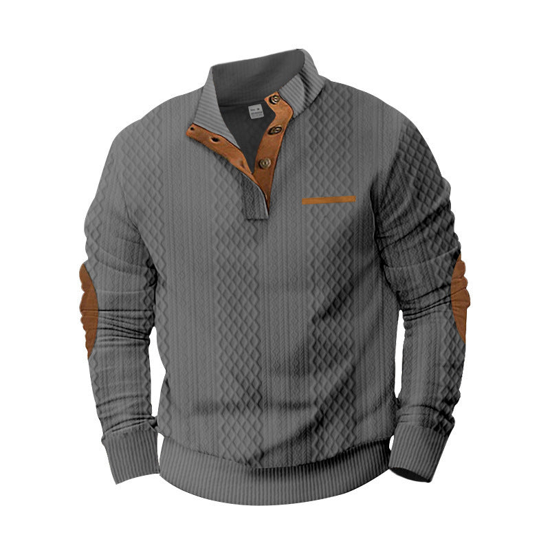 Herren strukturierter Pullover mit modischem Henley-Ausschnitt und geschmackvollen Kunstlederdetails Aliams