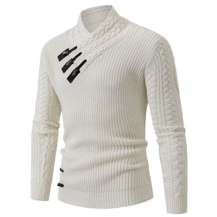 Herren Strickpullover mit asymmetrischem Kragen und dekorativem Zipper Aliams