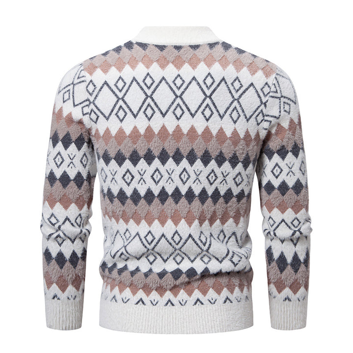 Herren Strickpullover mit geometrischem Muster und hohem Kragen Aliams