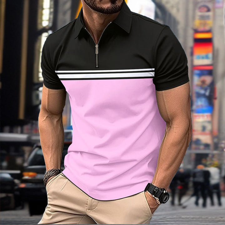 Herren sportliches Kurzarm-Polohemd mit Reißverschluss und modernen Farbstrukturen Aliams