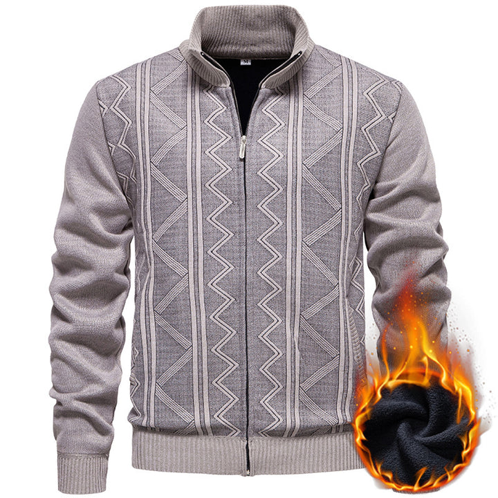 Herren Strickjacke mit Zopfmuster und hohem Stehkragen Aliams