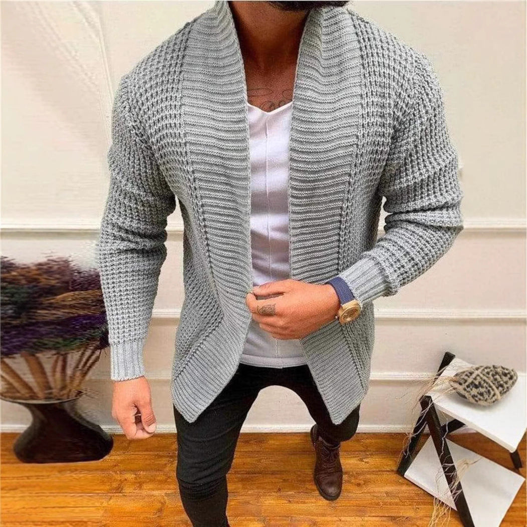 Herren Strickjacke mit offenem Schnitt und tiefem Revers Aliams