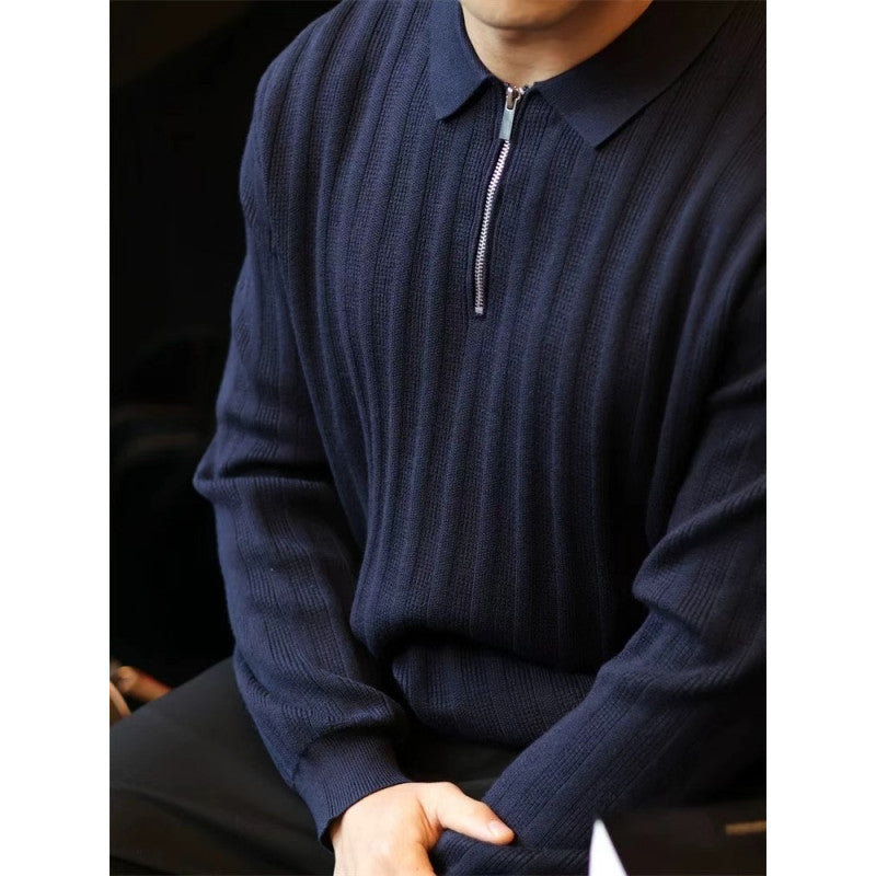 Herren Strickpullover mit Kragen und praktischem Reißverschluss Aliams