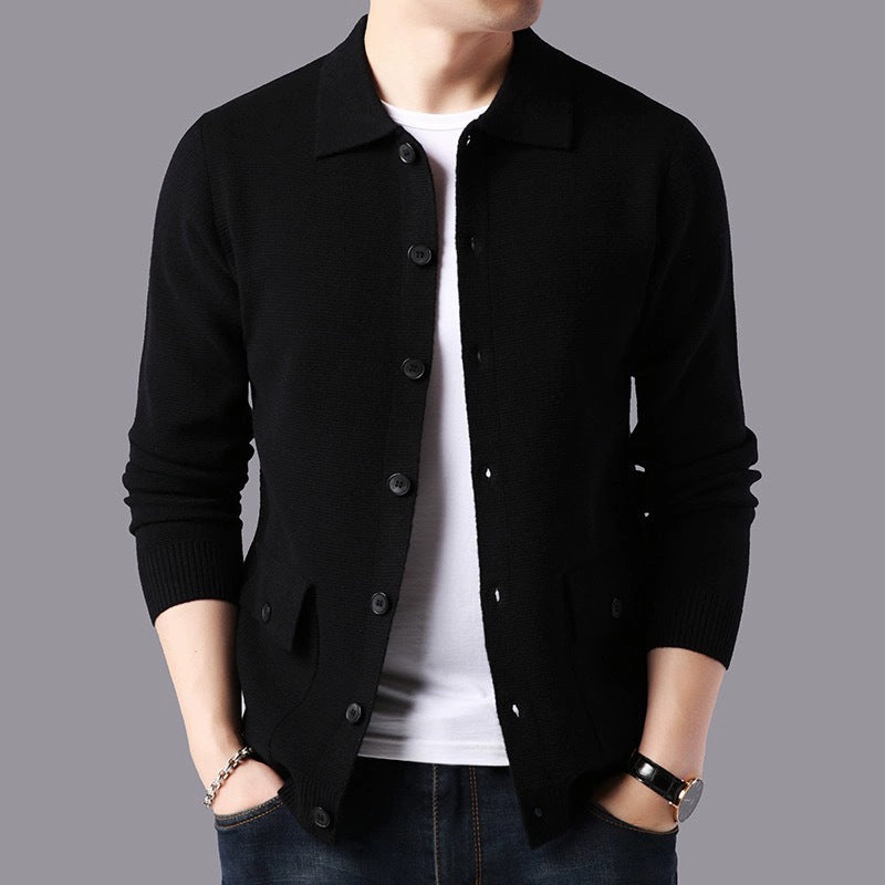 Herren Strukturierte Strickjacke mit Knopfverschluss und praktischen Taschen Aliams