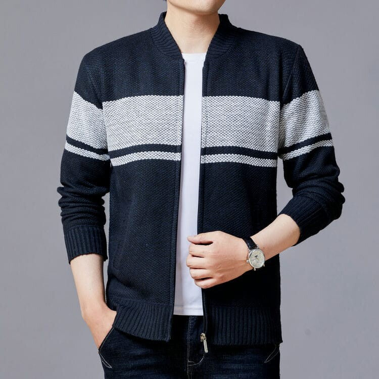 Herren Strickjacke mit modernem Zipper und strukturiertem Design Aliams