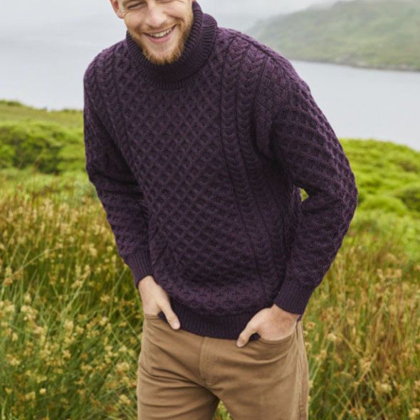 Herren Strickpullover mit Zopfmuster und hohem Kragen Aliams