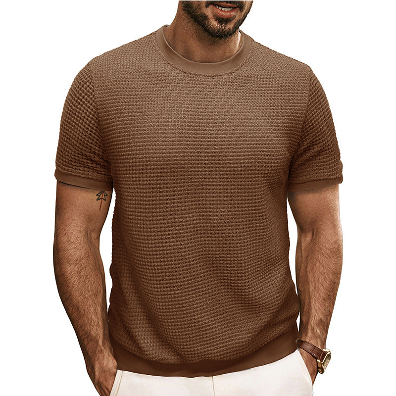 Herren Strukturiertes Kurzarm-T-Shirt aus atmungsaktivem Baumwollmix mit Rundhalsausschnitt Aliams