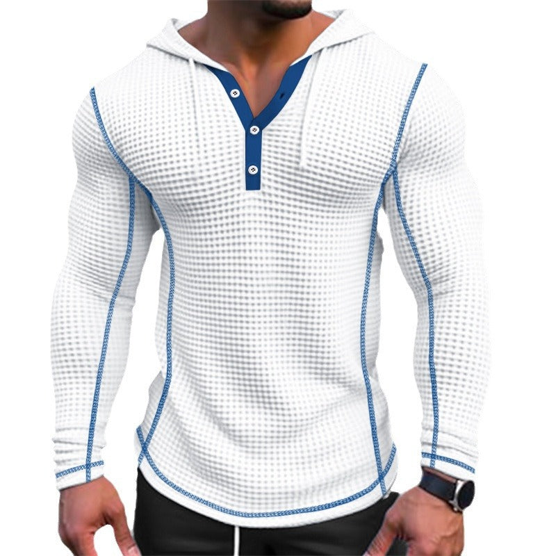Herren stylisches Kapuzenshirt mit strukturiertem Design und Knopfleiste Aliams