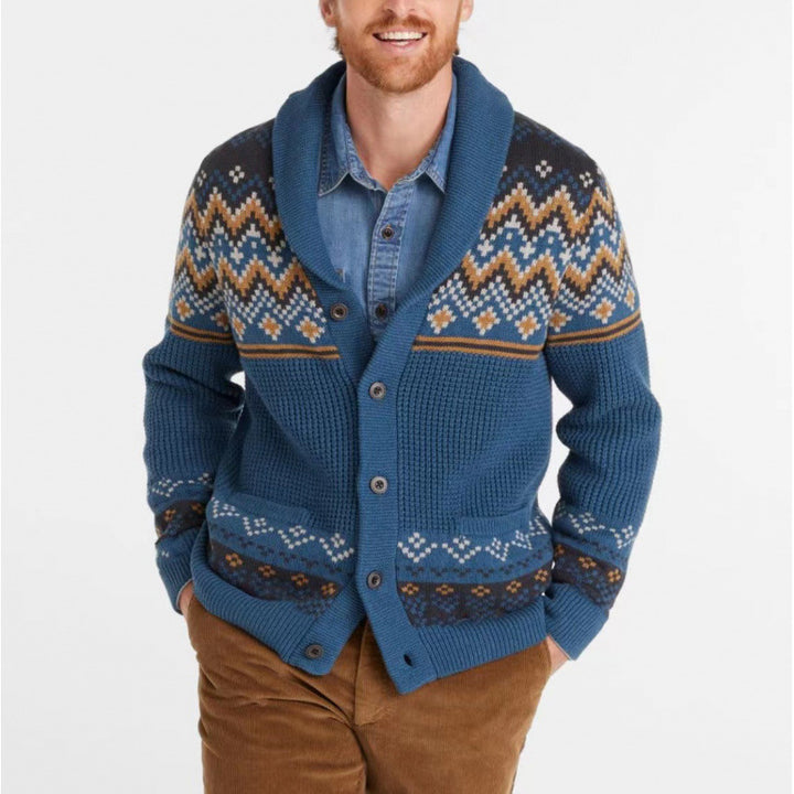 Herren Strickjacke mit traditionellem Norweger-Muster und großen Taschen Aliams
