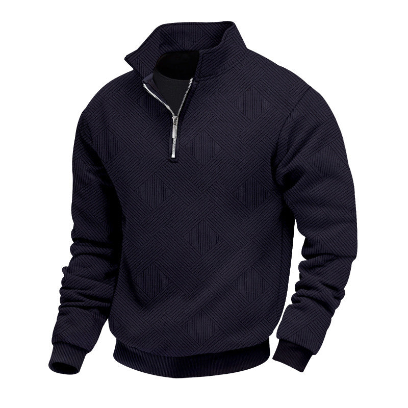 Herren sportlicher Stehkragenpullover mit halbem Reißverschluss und strukturiertem Design Aliams