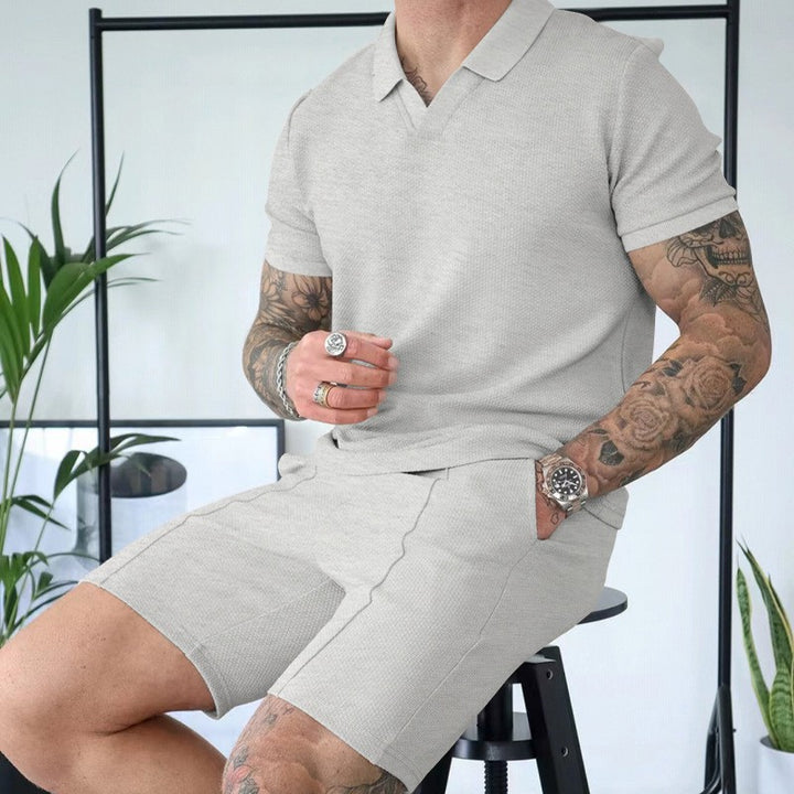 Herren sportliches Kurzarm-Polo mit strukturiertem Design und bequemen Shorts Aliams