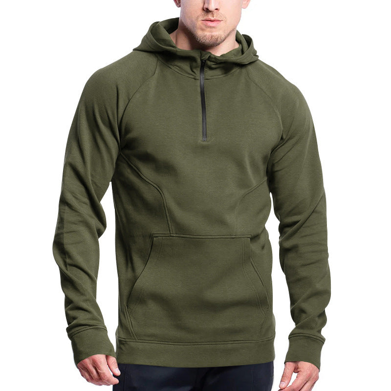 Herren Sportpullover mit halbem Reißverschluss und Kängurutasche Aliams