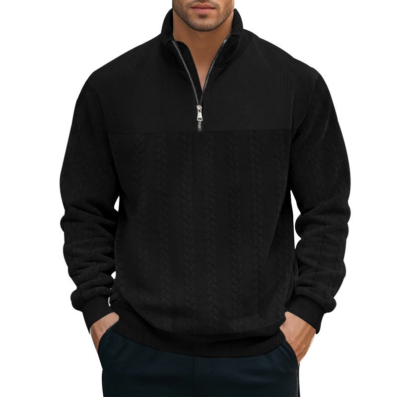 Herren stylischer Fleece-Pullover mit hohem Kragen und grobem Strickmuster Aliams