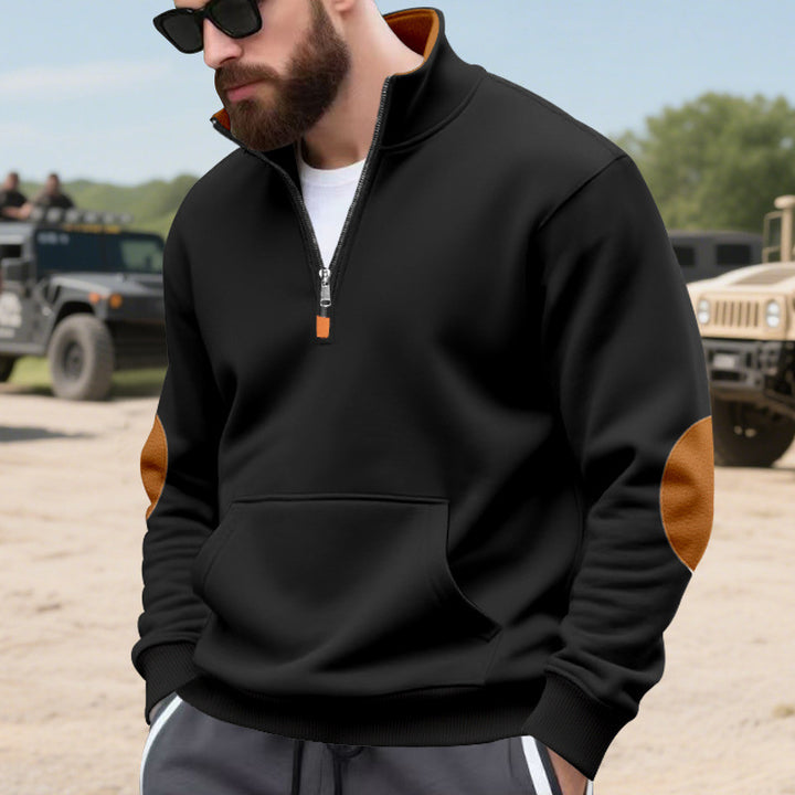 Herren sportlicher Pullover mit halbem Reißverschluss und praktischem Kängurutasche Aliams