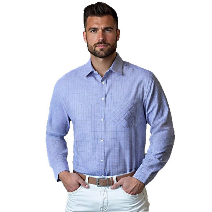 Herren strukturiertes Langarmhemd mit modischem Karo-Design und Brusttasche Aliams