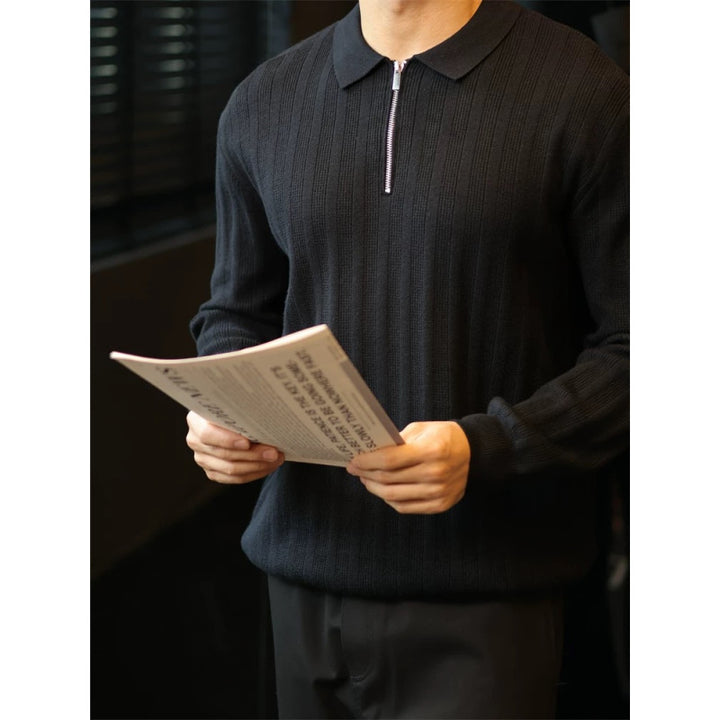 Herren Strickpullover mit Kragen und praktischem Reißverschluss Aliams