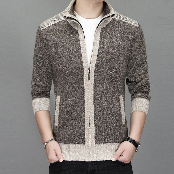 Herren Strickjacke mit modischem Zipper und hochgeschlossenem Kragen Aliams