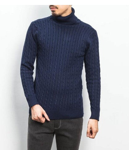 Herren Strickpullover mit hohem Kragen und Zopfmuster Aliams