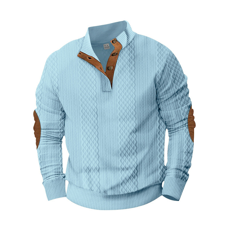 Herren Strickpullover mit innovativem Stehkragen und modernen Lederapplikationen Aliams