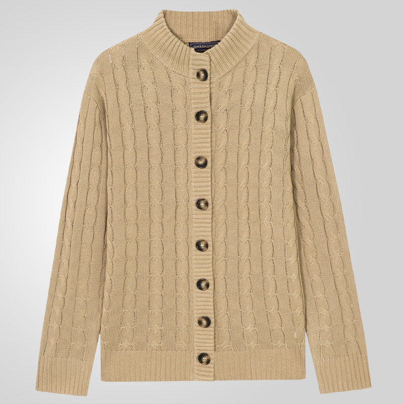 Herren Strickjacke mit Zopfmuster und umschlagbarem Kragen Aliams