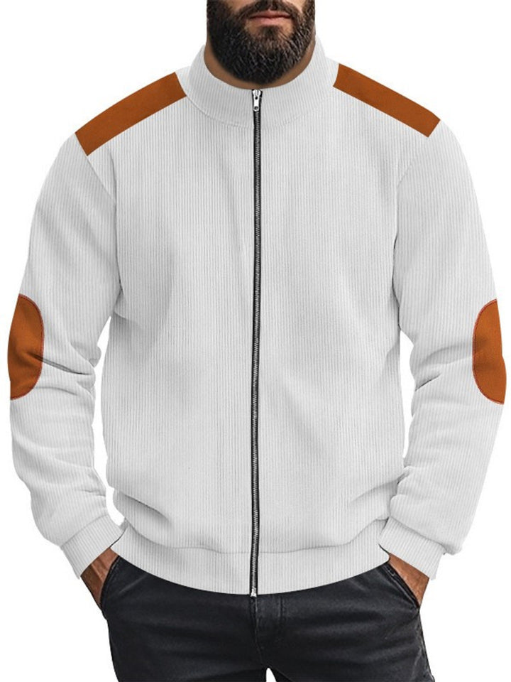 Herren Strickjacke mit modernen Lederakzenten und hoch geschlossenem Kragen Aliams