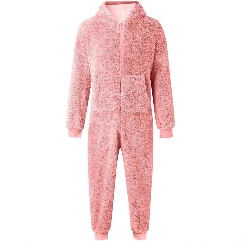 Unisex Kuscheliger Fleece-Overall mit Kapuze Aliams