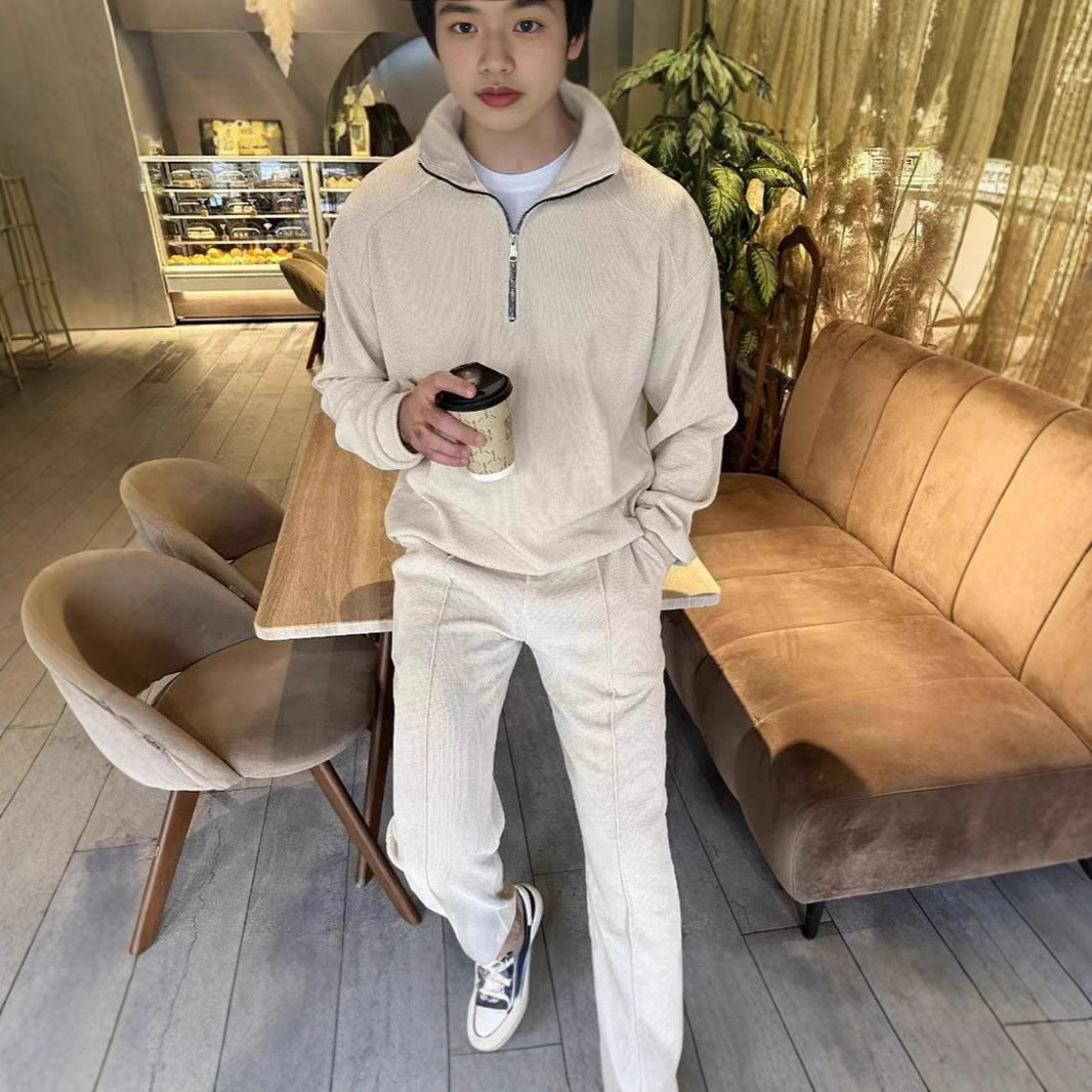 Herren sportliches Fleece-Outfit mit halbem Reißverschluss Aliams