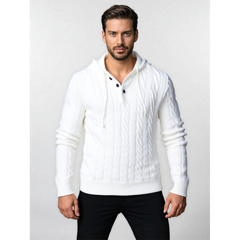 Herren stylischer Strickpullover mit Kapuze und Knopfdetails Aliams