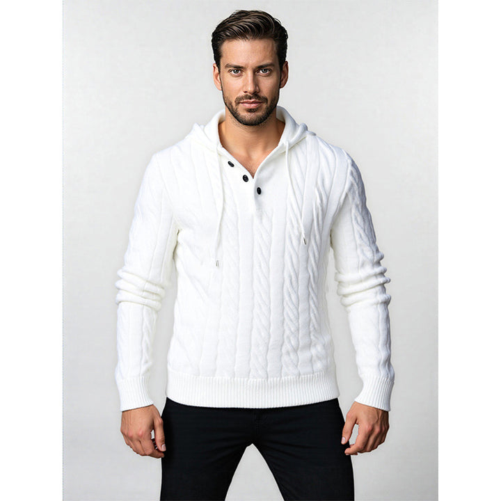 Herren stylischer Strickpullover mit Kapuze und Knopfdetails Aliams