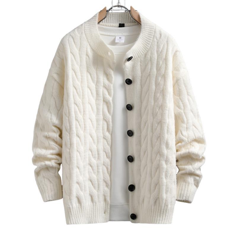 Herren Strickjacke mit modernem Zopfmuster und durchgehendem Knopfverschluss Aliams