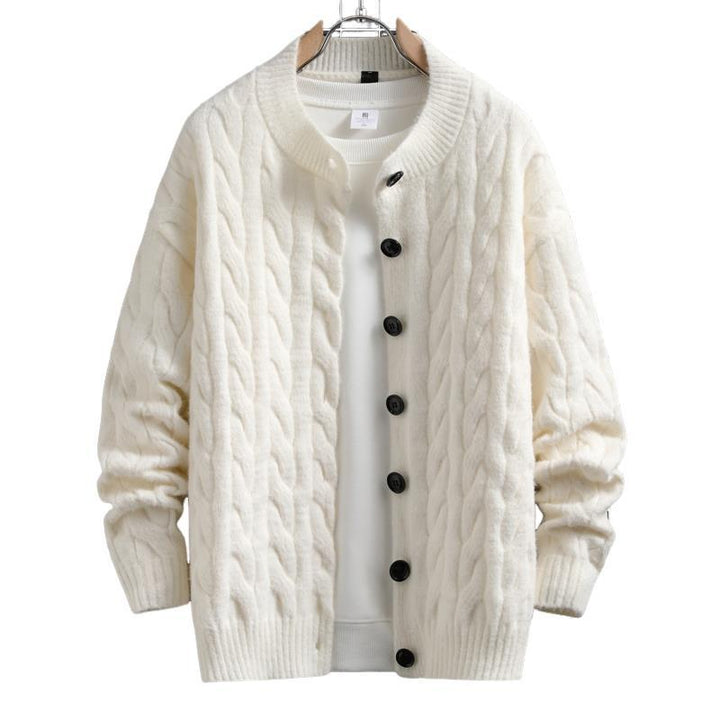 Herren Strickjacke mit modernem Zopfmuster und durchgehendem Knopfverschluss Aliams