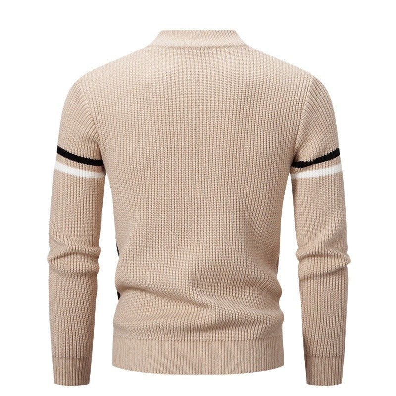 Herren Strickpullover mit modernem Farbblockdesign und hohem Kragen Aliams