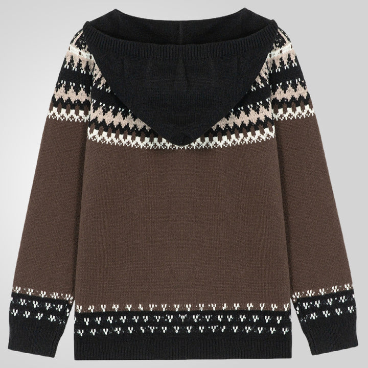 Herren Strickjacke mit traditionellem Norweger-Muster und Kapuze Aliams