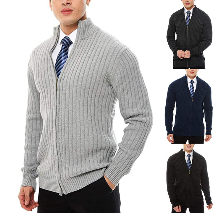 Herren Strickjacke mit modernen Zipper-Details und feinem Rippmuster Aliams
